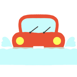 浸水箇所を走っている自動車の無料イラスト