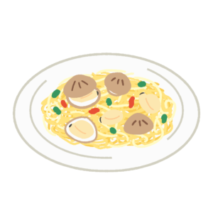 あさりのボンゴレビアンコのパスタの無料イラスト