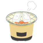 七輪でお餅（空気が抜けた）を焼いている無料イラスト