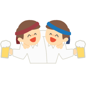 肩を組んでビールを飲んでいる男性の無料イラスト