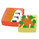 四角いお弁当箱に入ったお弁当の無料イラスト