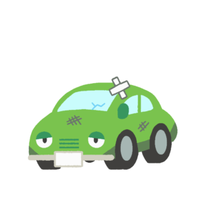 ボロボロの自動車のキャラクターの無料イラスト