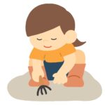 潮干狩りをしている女の子の無料イラスト