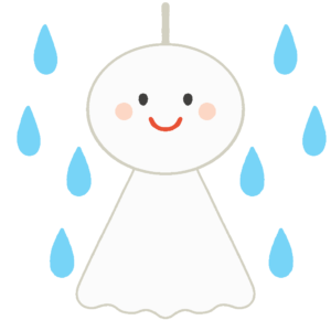 てるてる坊主と雨粒の無料イラスト素材