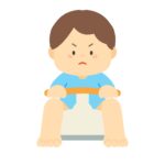 おまるに座ってトイトレをする男の子の無料イラスト素材