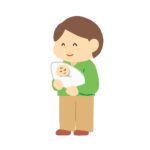 新生児の赤ちゃんを抱っこする男性の無料イラスト素材