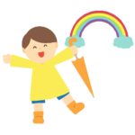 晴れて喜ぶ男の子の無料イラスト素材