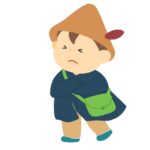 寒さで上着をしっかり押さえる北風と太陽の旅人の無料イラスト素材