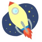 宇宙を飛ぶロケットの無料イラスト素材