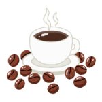 ホットコーヒーとコーヒー豆の無料イラスト素材