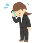 電話の相手に謝る女性の無料イラスト素材