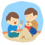 砂場で遊ぶ親子の無料イラスト素材