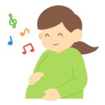 胎教で音楽を聴かせている妊婦さんの無料イラスト素材