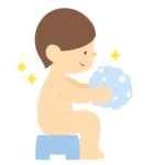 お風呂でせっけんを泡立てる人の無料イラスト素材