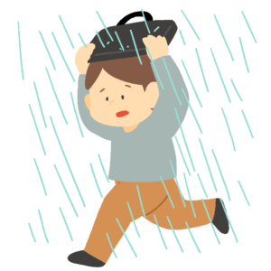 カバンで雨を避けて走る男性の無料イラスト素材