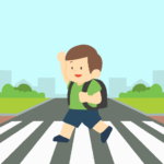 横断歩道を渡る小学生の男の子の無料イラスト素材