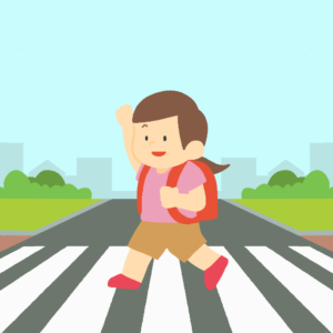 横断歩道を渡る小学生の女の子の無料イラスト素材