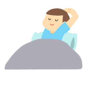 寝起きに伸びをしている男性の無料イラスト素材