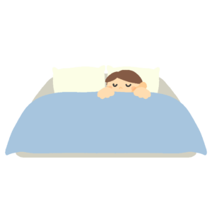 布団で寝る男の子の無料イラスト素材