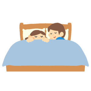 子どもと一緒に眠る父親の無料イラスト素材