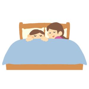 子どもと一緒に眠る母親の無料イラスト素材