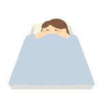 １人用の布団で眠る女性の無料イラスト素材