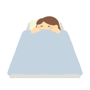 １人用の布団で眠るおばあさんの無料イラスト素材