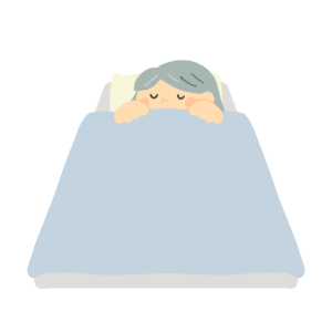 １人用の布団で眠るおばあさんの無料イラスト素材