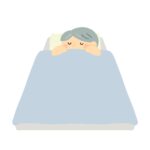 １人用の布団で眠るおじいさんの無料イラスト素材