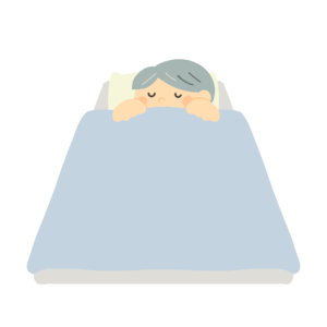 １人用の布団で眠るおじいさんの無料イラスト素材