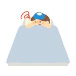 病気で布団で寝る男性の無料イラスト素材