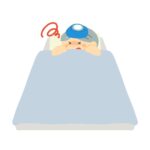 病気で布団で寝るおじいさんの無料イラスト素材