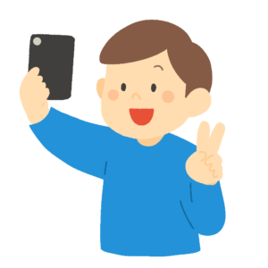 スマホで自撮りする男性の無料イラスト素材