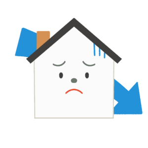家と下降する矢印の無料イラスト素材
