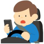 スマホを見ながらぼーっと運転する男性の無料イラスト素材