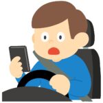 スマホを見ながら運転してハッとする男性の無料イラスト素材