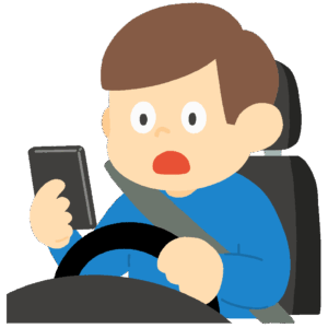 スマホを見ながら運転してハッとする男性の無料イラスト素材