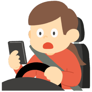 スマホを見ながら運転してハッとする女性の無料イラスト素材