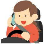 スマホで電話しながら運転する女性の無料イラスト素材