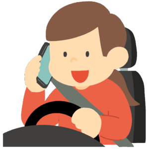 スマホで電話しながら運転する女性の無料イラスト素材