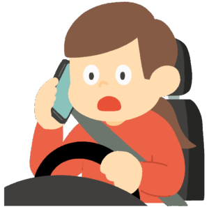 スマホで電話しながら運転してハッとする女性の無料イラスト