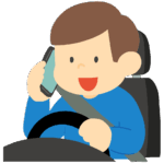 スマホで電話しながら運転する男性のイラスト