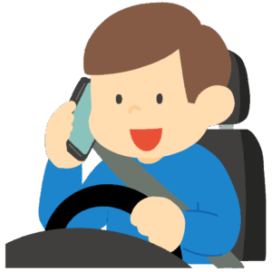 スマホで電話しながら運転する男性のイラスト