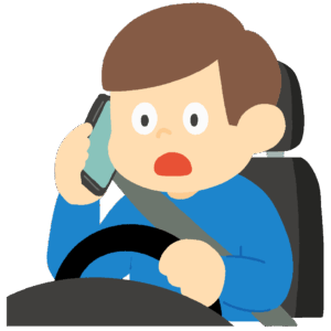 スマホで電話しながら運転してハッとする男性の無料イラスト