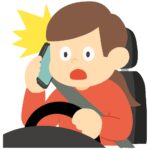 スマホで通話しながら運転して驚く女性の無料イラスト素材