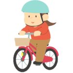 ヘルメットをかぶって自転車に乗る女性の無料イラスト素材