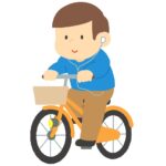 イヤホンをしながら自転車に乗る男性の無料イラスト素材