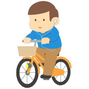 イヤホンをしながら自転車に乗る男性の無料イラスト素材