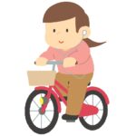 イヤホンをしながら自転車に乗る女性の無料イラスト素材