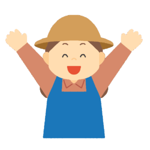 笑顔で喜ぶ女性の農家さんの無料イラスト素材（農業・収穫・人物・食育・地域紹介）
